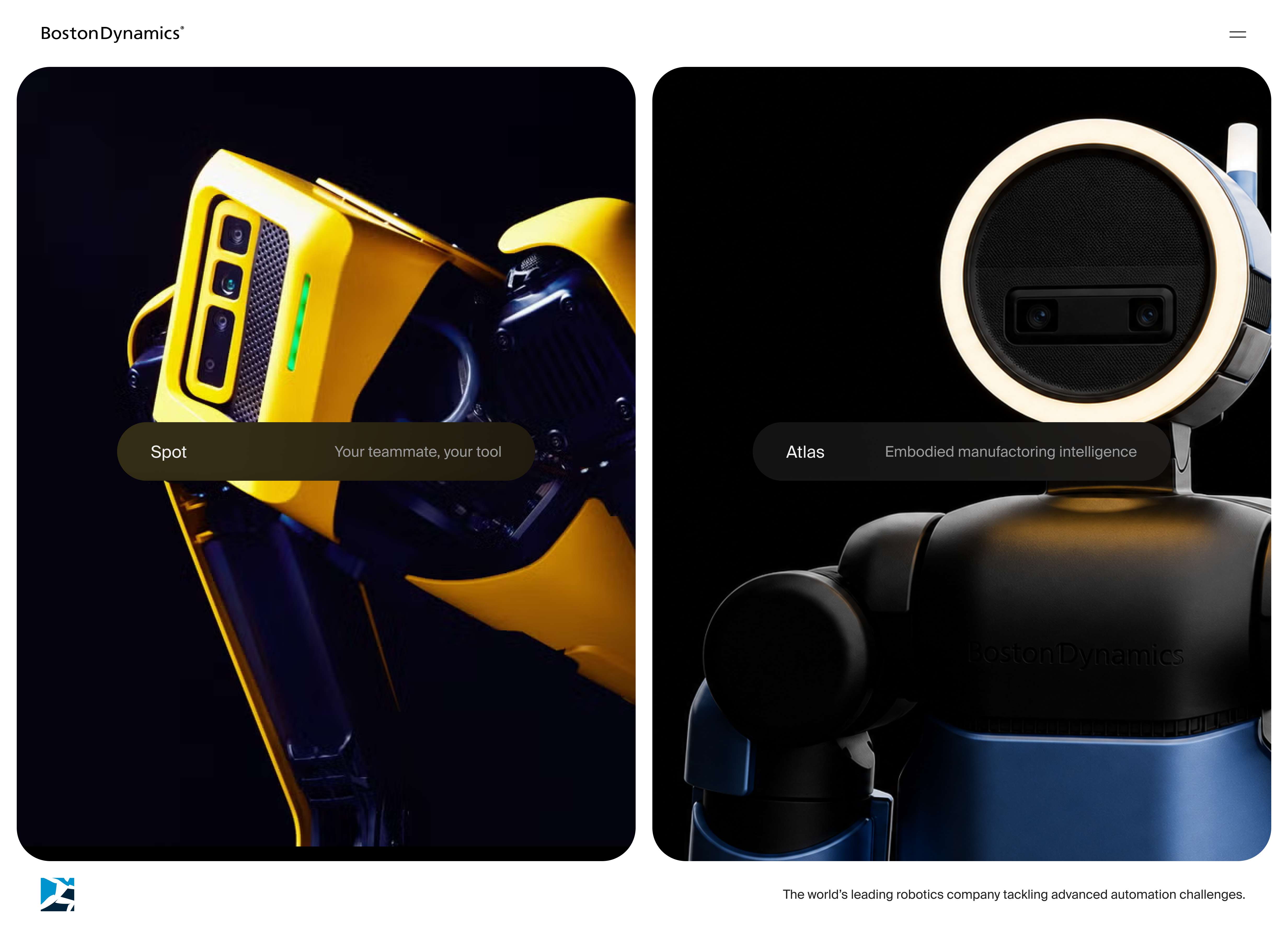 Boston Dynamics Spot and Atlas robotics website concept